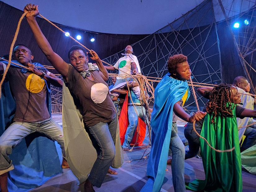 Spot Lite Crew, from Uganda, with their piece, Desolation in Chains. / Courtesy