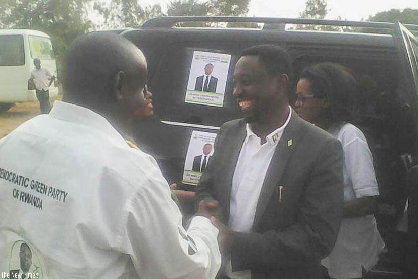 Candidate Habineza being welcomed in Gatsibo District yesterday. Courtesy.