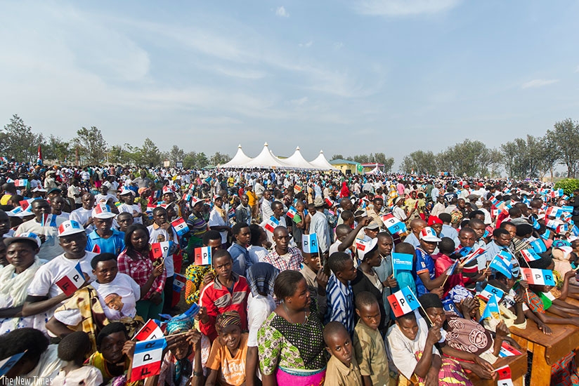 A section of the crowd at the RPF-Inkotanyi's flag-bearer Paul Kagame's rally in Gisagara District on Saturday. Courtesy.