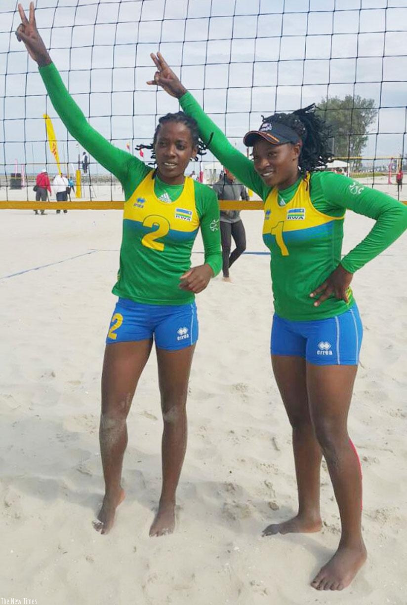 Charlotte Nzayisenga and Denise Mutatsimpundu will be hoping to impress at the forthcoming FIVB Beach Volleyball World Championships. File.