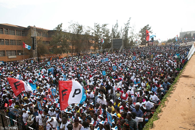 The main street leading to Nyabugogo from downtown Kigali was dominated by RPF-Inkotanyi colours as thousands of supporters descended on the business hub to listen to the incumbent president.
