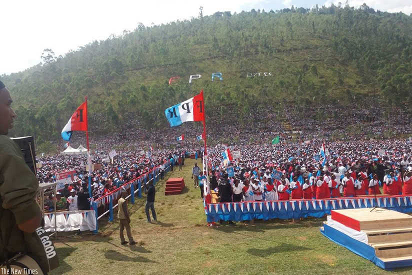 RPF-Inkotanyi candidate Paul Kagame held a rally in Rulindo District that was attended by over 200,000 supporters (Photo by Athan Tashobya)