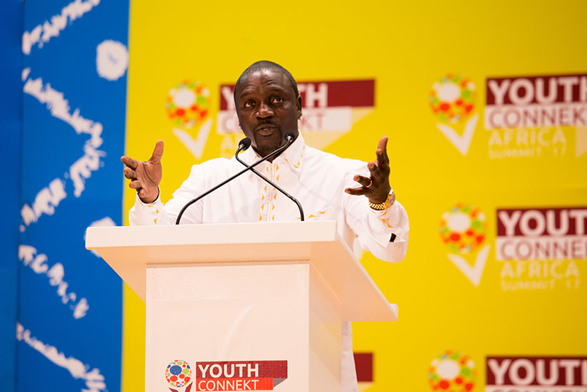Akon addresses the YouthConnekt Africa summit in Kigali yesterday. / Timothy Kisambira