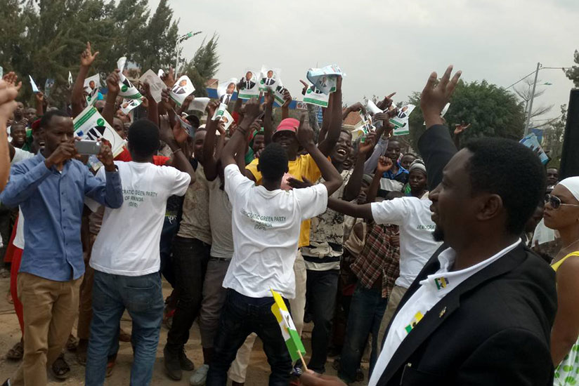 Frank Habineza greets supporters in Nyamagabe District. (Jean dAmour Mbonyinshuti)