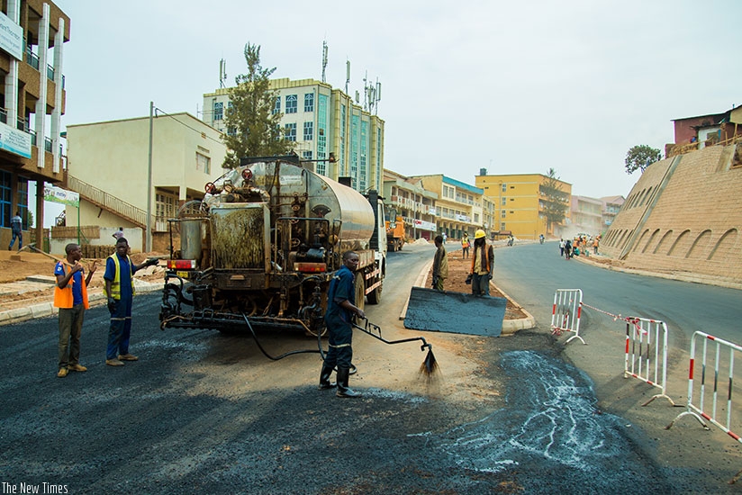Road construction works on Muhima road in downtown Kigali. Timothy Kisambira.