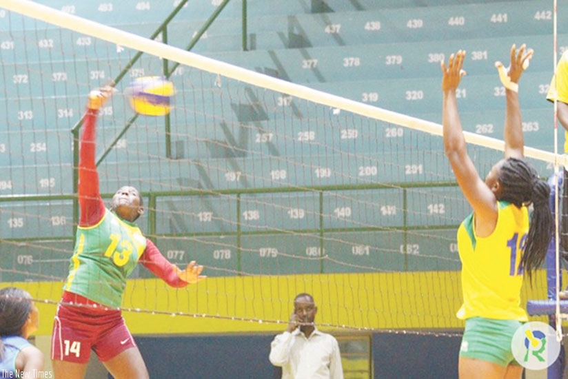 The women's national team  players in training at Amahoro Indoor Stadium in preparation for the Zone V Championships in Nairobi. Net photo 