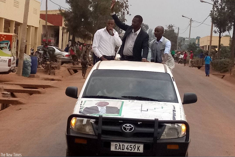 Mpayimana drives through Kabarondo town in Kayonza District yesterday. James Habimana.