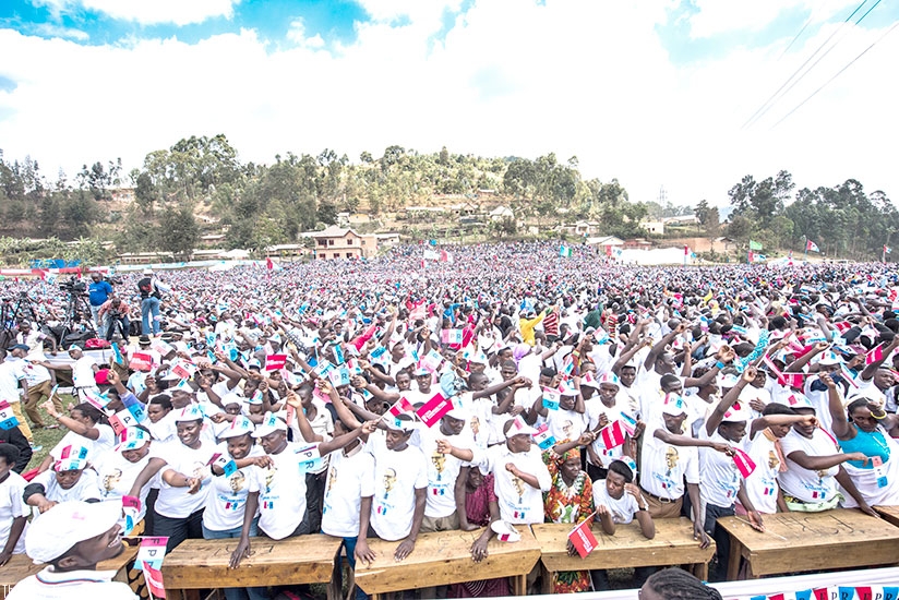 RPF supporters wait for Kagame's arrival in Burera District yesterday. Courtesy.