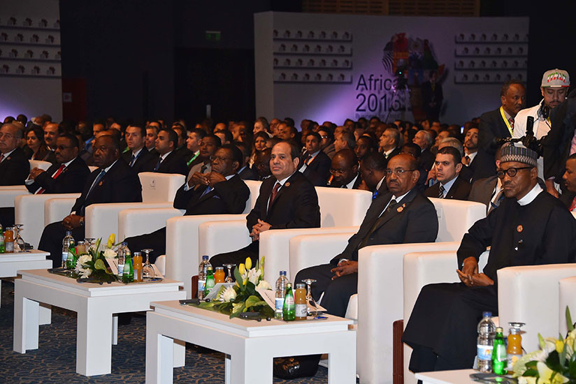 President Sisi (third right) and other African political and business leaders during last year's event. / Courtesy