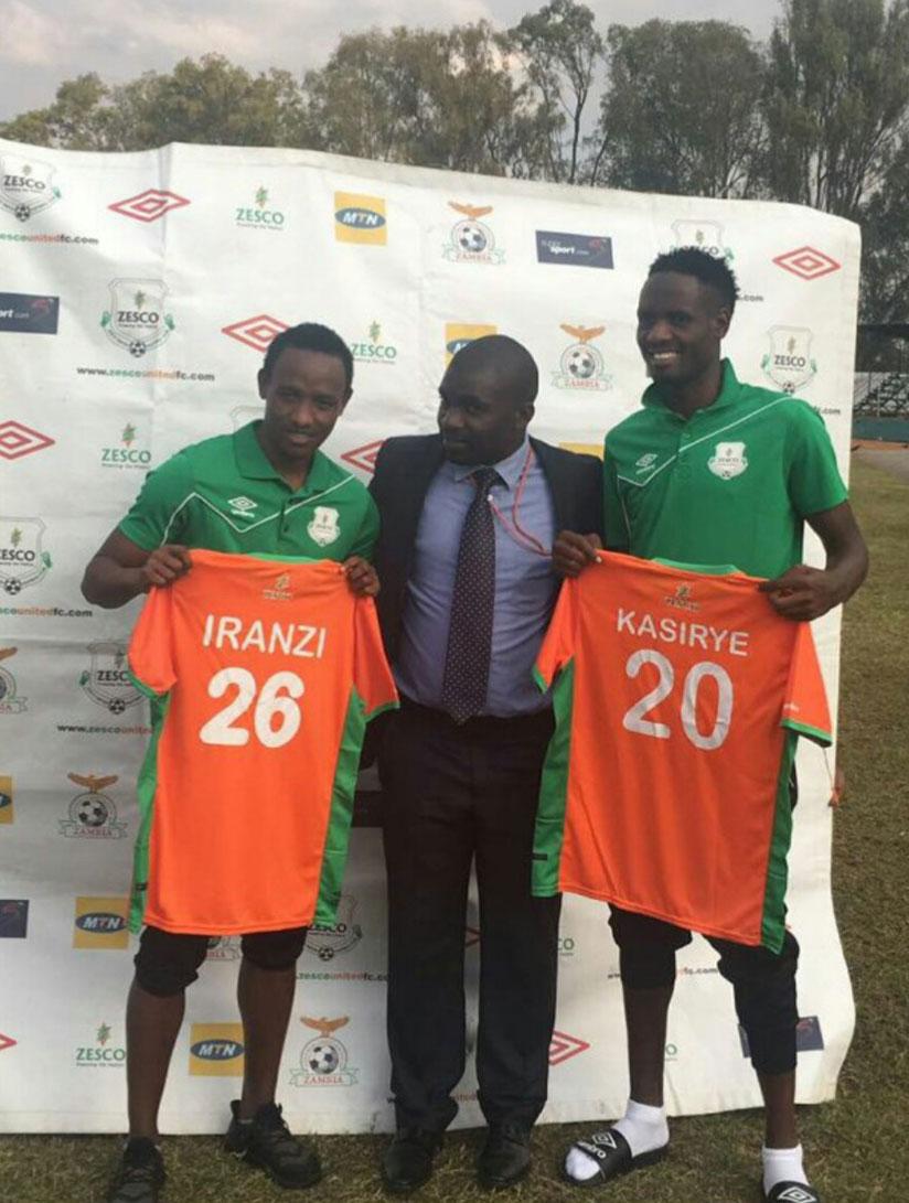 Iranzi (L) and former Rayon Sports striker Davis Kasirye, who was signed by the club a fortnight ago. / Courtesy