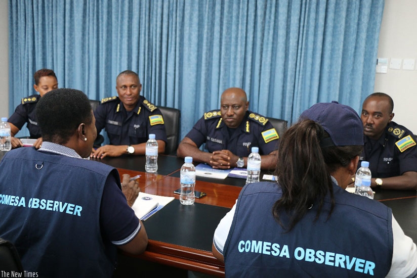 IGP Gasana with members of the Observer Mission from COMESA yesterday. 