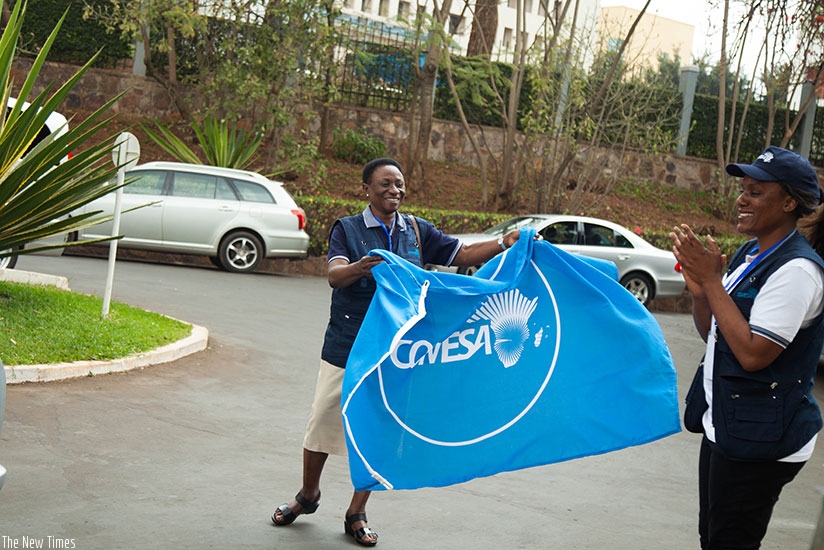 Nkosi flags off COMESA observers to go across the country yesterday. Nadege K. Imbabazi.