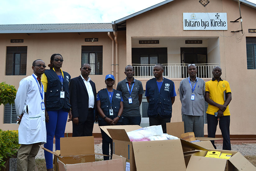 Kirehe District Hospital and WHO staffers pose for a group photo after delivery of the materials. / Michel Nkurunziza