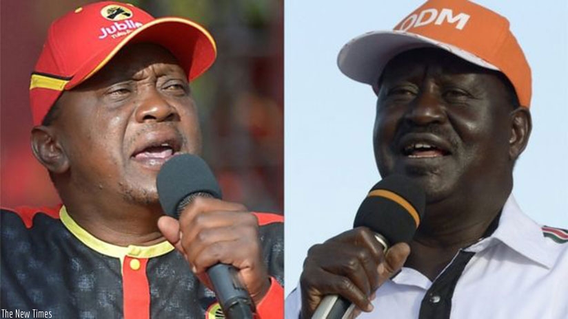 President Uhuru Kenyatta (left) is locked in a tight race with opposition leader Raila Odinga.