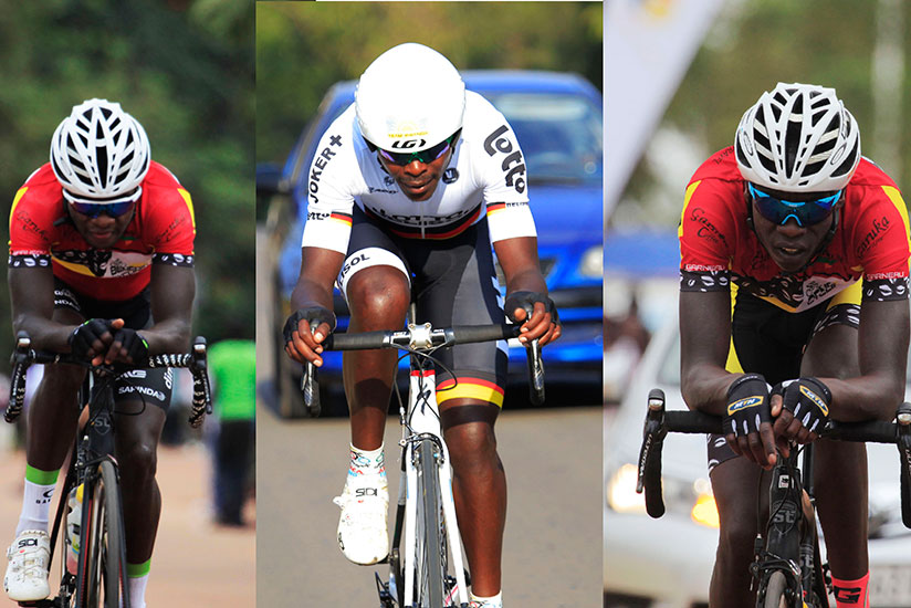 (L-R) Team Rwanda riders Bonaventure Uwizeyimana, Gasore Hategeka and Jean-Bosco Nsengimana will start their  2017 Colorado Classic. / Sam Ngendahimana
