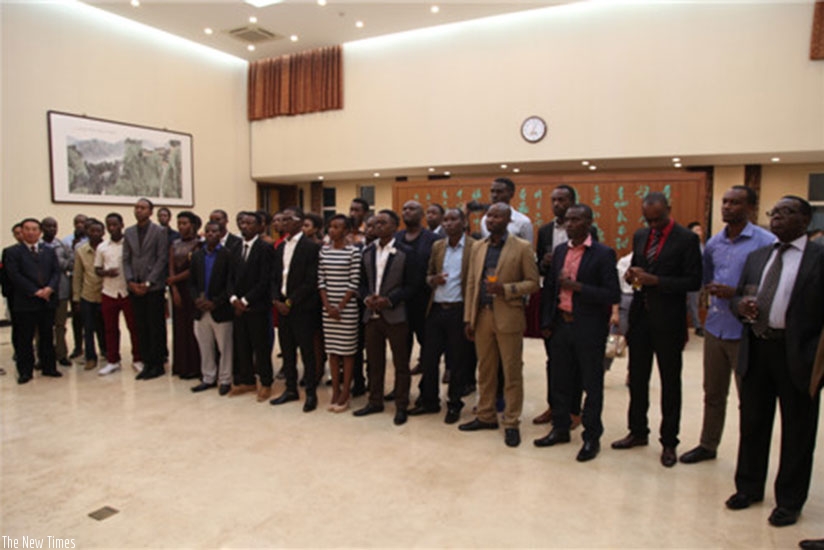 Some of the Rwandan students who are due to head to China for varsity studies during a send-off reception in Kigali on Wednesday. Courtesy.