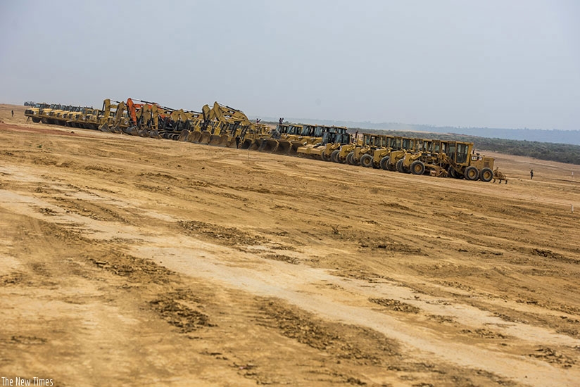 Earthmoving equipment at the site. Thousands of jobs are set to be created as a result of the construction works at the proposed airport in Bugesera, south of Kigali. Courtesy.
