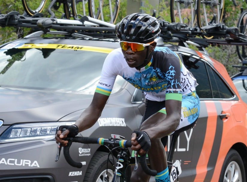 Jean Bosco Nsengimana, seen here racing on Thursday, is out of the competition after finishing out of the time bound. / Courtesy
