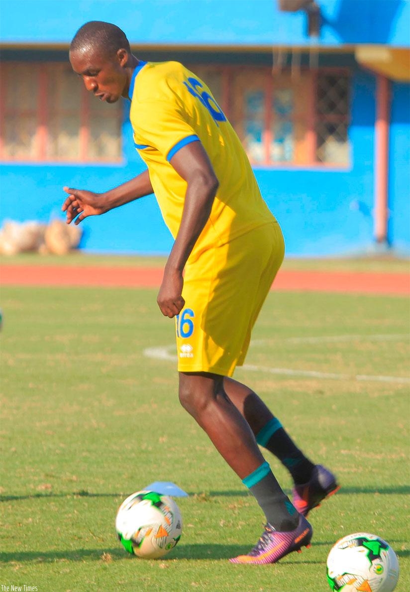 Sugira, seen here during a past training session, joined Amavubi residential camp on Monday morning. S. Ngendahimana.