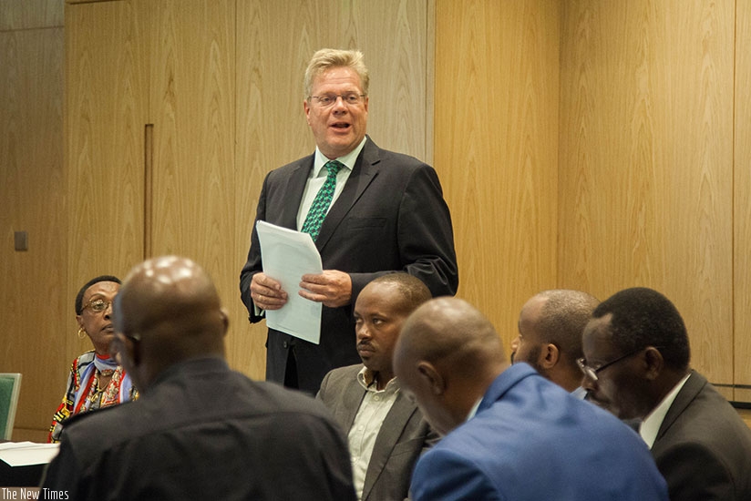 Amb. Woeste speaks at the launch in Kigali yesterday. Nadege K. Imbabazi. 