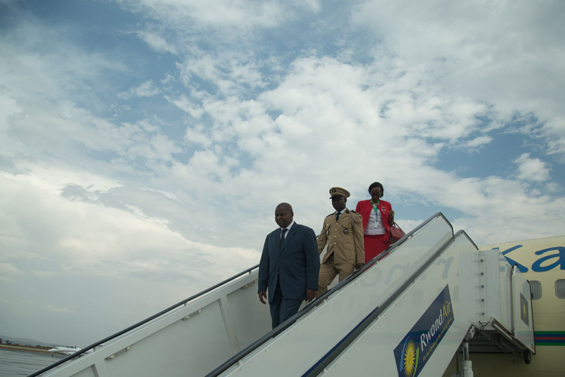 Faustin-Archange Touadu00e9ra Central African President (in front) was the first to arrive among the several Heads of State in Kigali for the Inaugural ceremony of President Paul Kagame.
