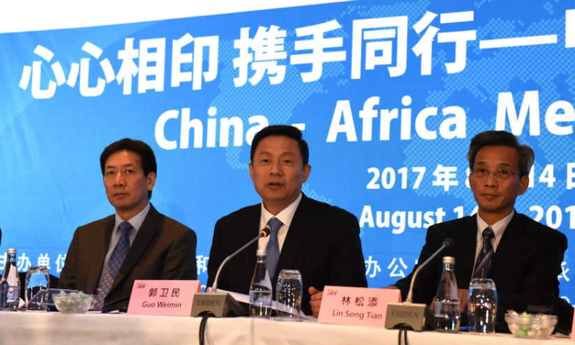 Guo Weimin, deputy director of the State Council Information Office of China, and Lin Songtian, Chinese Ambassador to South Africa at the China-Africa media forum in Johannesburg t....