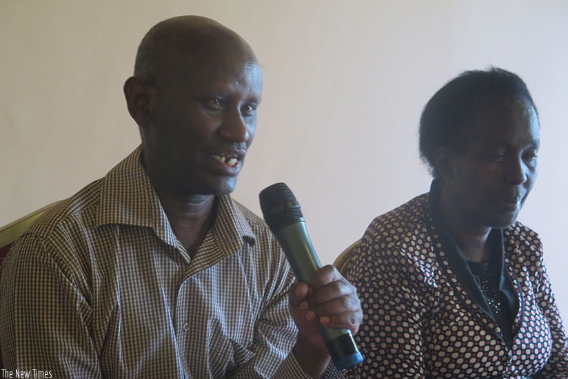 Dr Suubi addresses journalists in Kigali last week. Michel Nkurunziza. 