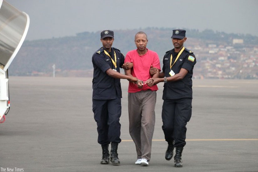 Twagiramungu on arrival at Kigali International Airport on Friday. Courtesy. 