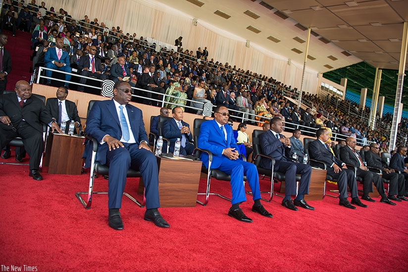 A cross-section of the about 20 Heads of the State and Government that witnessed Kagameu2019s inauguration in the capital Kigali on August 18. File.