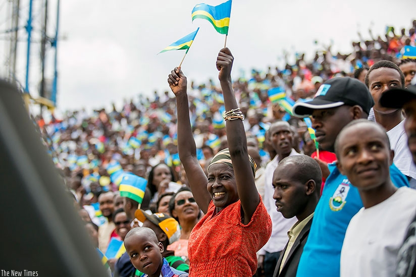 A woman cheers during Kagameu2019s inauguration at Amahoro National Stadium in Kigali on Friday. Courtesy. 