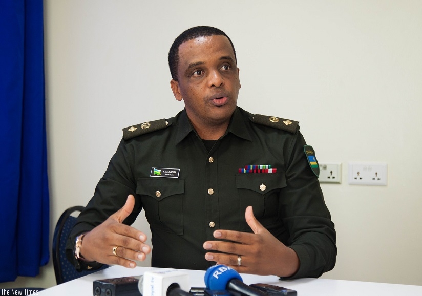 Lt. Colonel Fabien Ntaganda, the head of laboratory services at Rwanda Military hospital addresses. Nadege Imbabazi