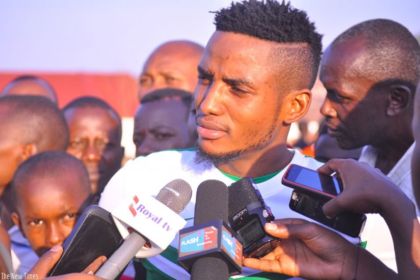 Fabrice Mugheni talking to media. He will lead SC Kiyovu next season. Courtesy