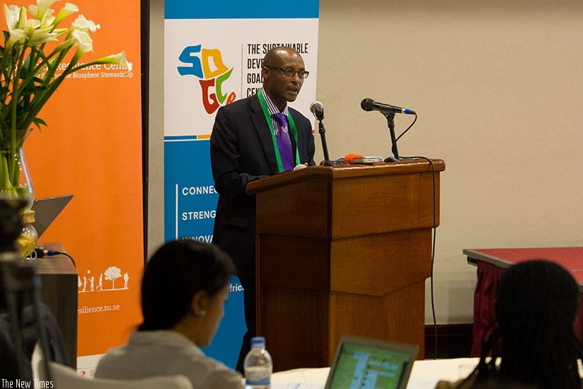 Dr Cyubahiro Bagabe speaks during the meeting in Kigali. Timothy Kisambira.