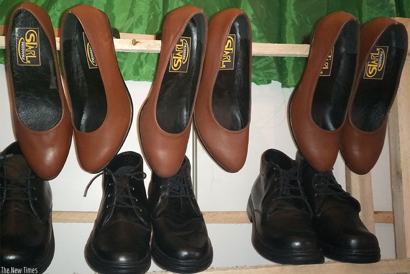 Some of the shoes made by the Gatsibo-based leather products factory displayed at Kigali International Exhibition in Gikondo on Thursday. Emmanuel Ntirenganya.