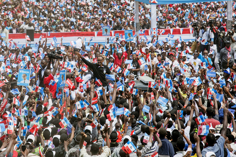President Kagame is flanked by thousands of people during one of the recent election campaigns. / Village Urugwiro
