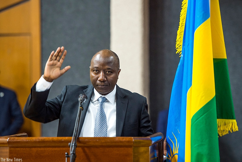 Rwanda's new Prime Minister, Edouard Ngirente swear-in earlier today. (Courtesy)