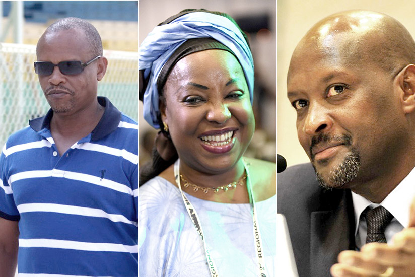 L-R: Albert Mwanafunzi wants to depose Nzamwita as head of Ferwafa, FIFA's new secretary general Fatma Samoura (C), and Nzamwita acknowledged receipt of  the letter from Fifa Secre....