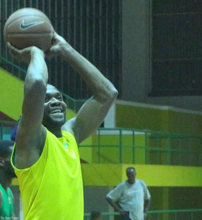 Kami Kabange, aims to take a shot during training, he scored 16 points as Rwanda lost 67-68 against Mali on Sunday in a warm-up game. Courtesy