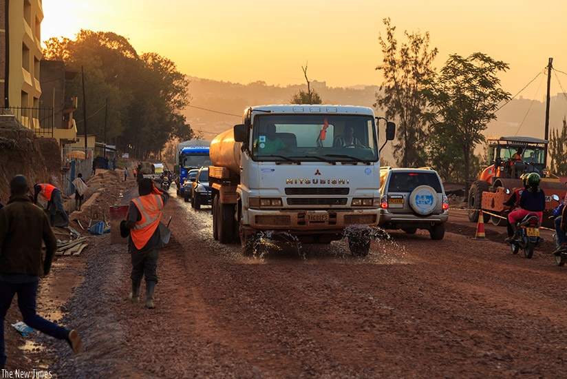 Road works on the road that connects Rwandex to Prince House in Kigali. Construction of Kigali city bypasses will be complete in nine months, creating alternative routes for motori....