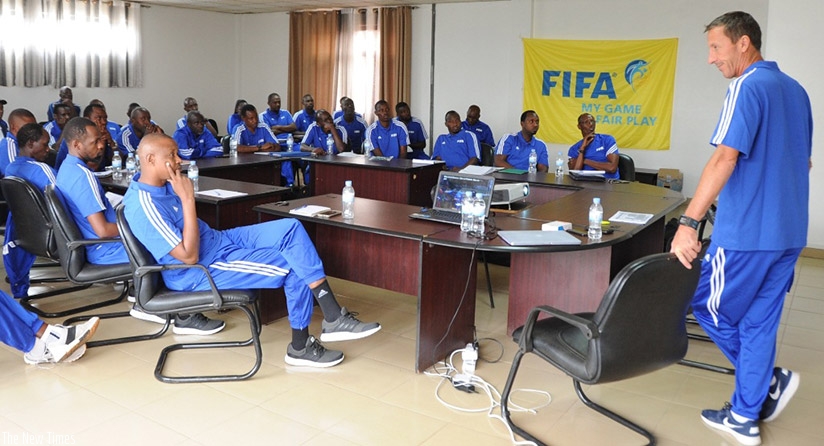 FIFA Instructor Pierre Barrieu seen here conducting the course at Ferwafa headquarters in Remera. Courtesy.