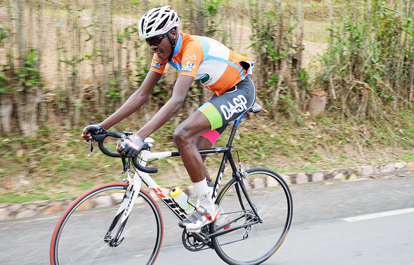 Mathieu Twizerane of Cycling Club for All made a solo break away at Musambira on his way to winning the Central Challenge race on Saturday. / Sam Ngendahimana