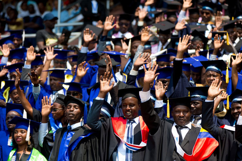 Graduates celebrate during a past University of Rwanda graduation ceremony. / File