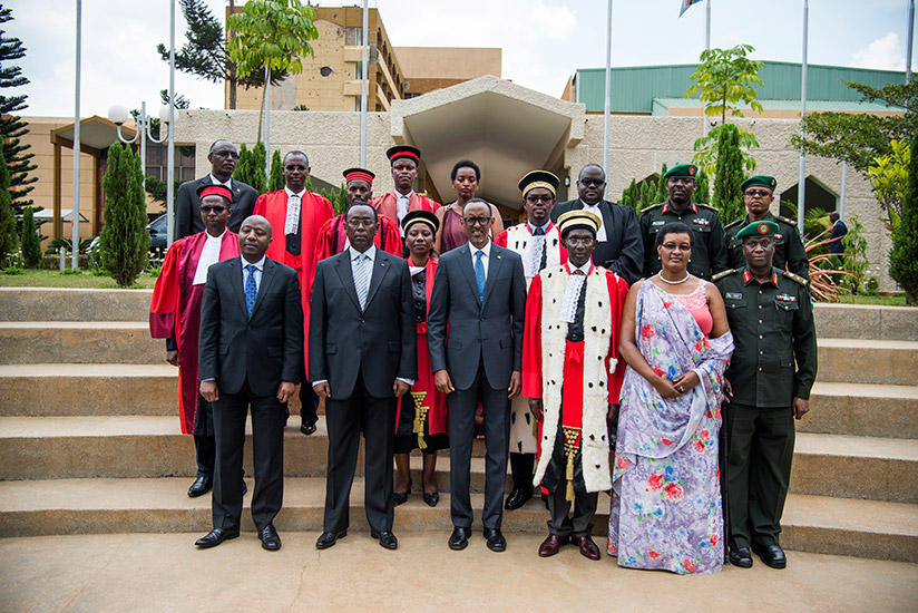 President Kagame in a group photo with senior government and judiciary officials after the opening of the Judicial Year 2017/18 at Parliament yesterday. Kagame urged judicial offic....