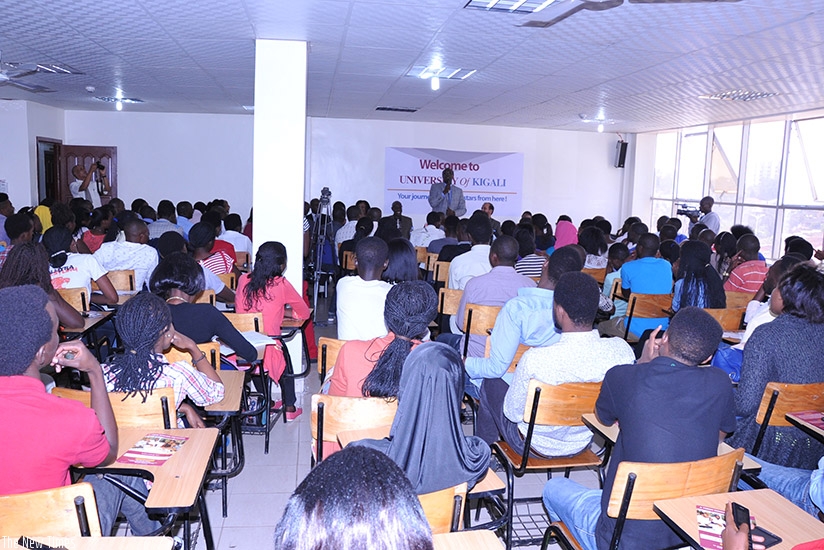 Students of University of Kigali attend an orientation session. (Lydia Atieno)