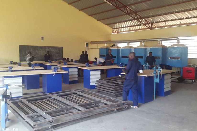 Stdents during a welding class at T.S.S Nyamata. (Photos by Hudson Kuteesa)