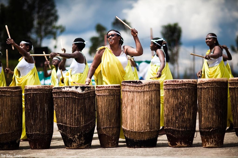 Ingoma Nshya group of female drummers in action. (Photo by Remy Niyingize)