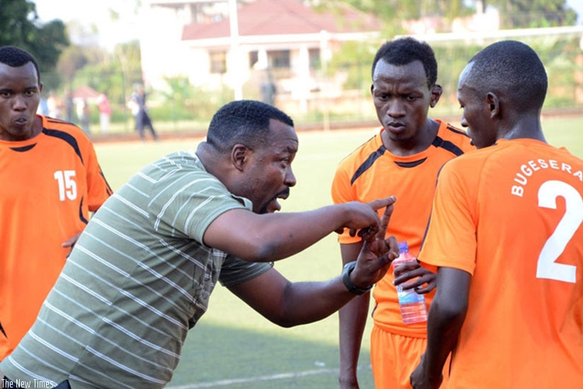Bizimungu gives players instructions. He was appointed last week as Bugesera FC head coach to replace the sacked Kanyankore. / File photo