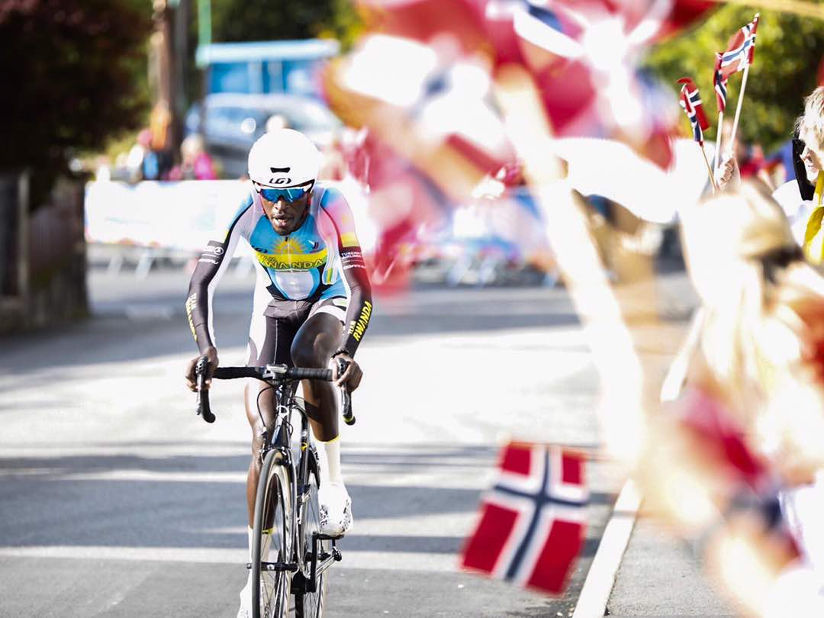 Valens Ndayisenga seen here on Wednesday afternoon in Elite Men's ITT race in Bergen, Norway. / Internet photo