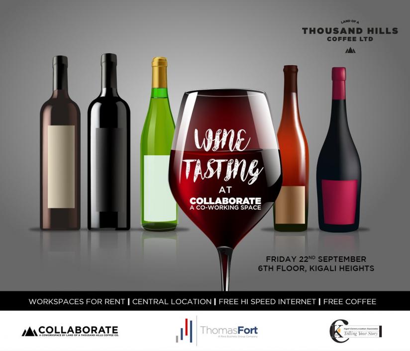 Wine tasting at Collaborate offices at Kigali Heights. 