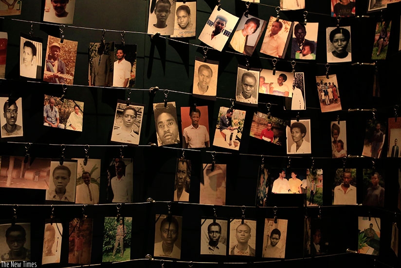 Family photos of victims of the 1994 Genocide against the Tutsi hang inside the Kigali Genocide Memorial.  Net photo